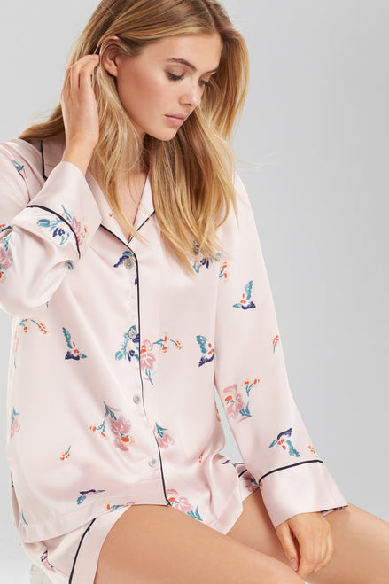 Natori Papillon Printed Feathers Satin Short PJ Set